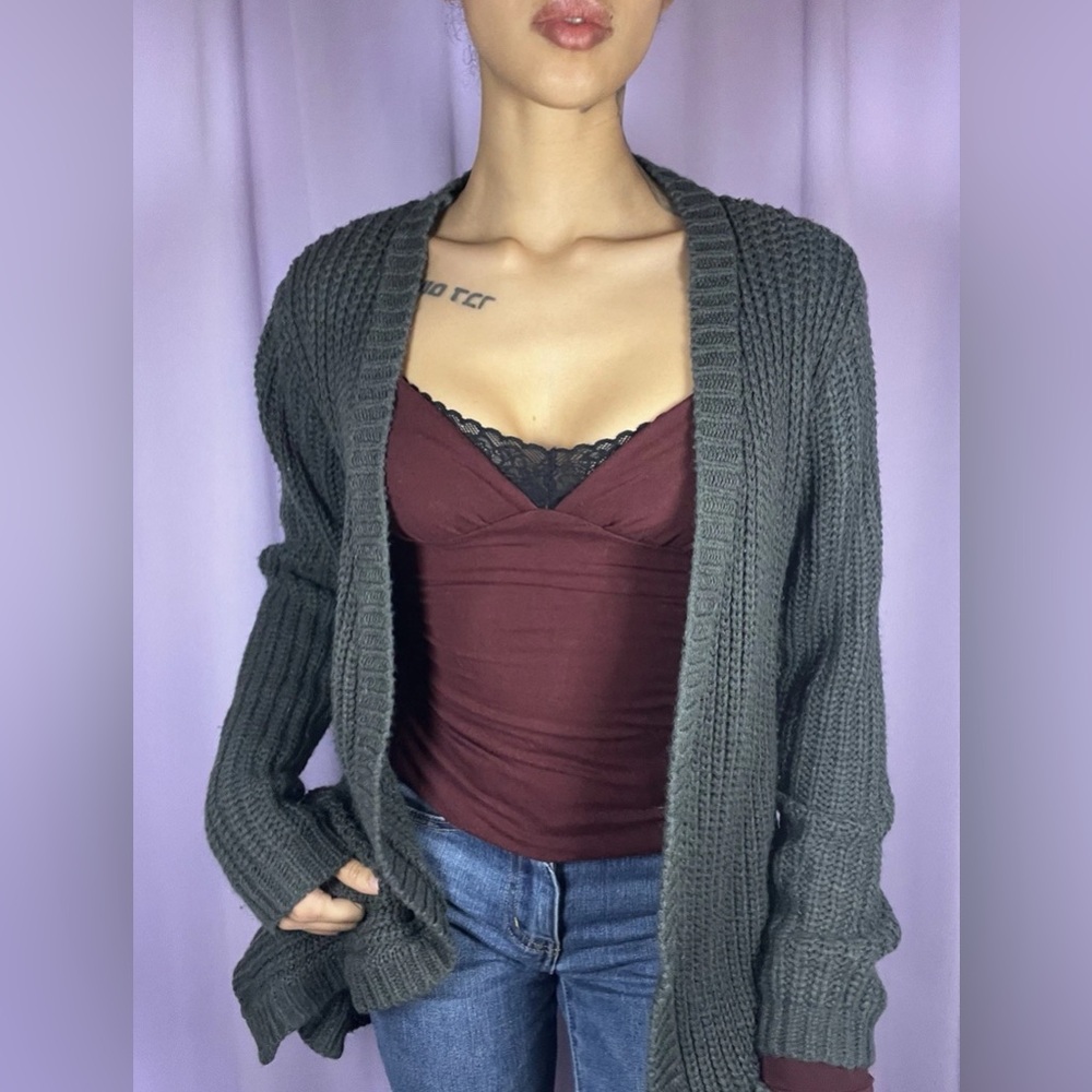 Venus Dark Grey Womens Cardigan Size S Chunky Knit Winter Mystic Falls Minimal